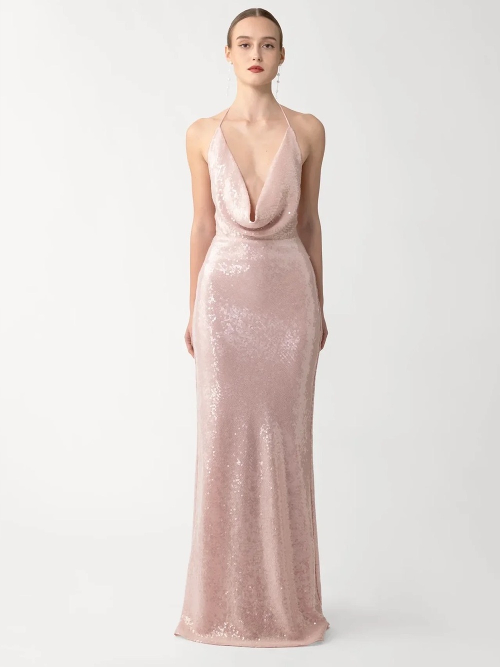 NWT SAU LEE Claudia Cowl-Neck Shine Sequin Maxi Dress - Picture 2 of 10
